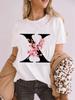 Elegant Cherry Blossom Initial Az Tshirt Unisex Crewneck Floral Letter Graphic Girls Y2k Tops Fashion Mama Birthday Gift Tshirt