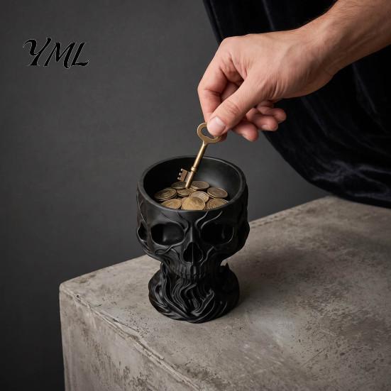 Small Item Storage Bowl 3D Printed Gothic Skull Decorative Catchall Bowl, Holder for Key Creative Trinket Dish Coin Jewelry, Dark Art Desktop Ornament