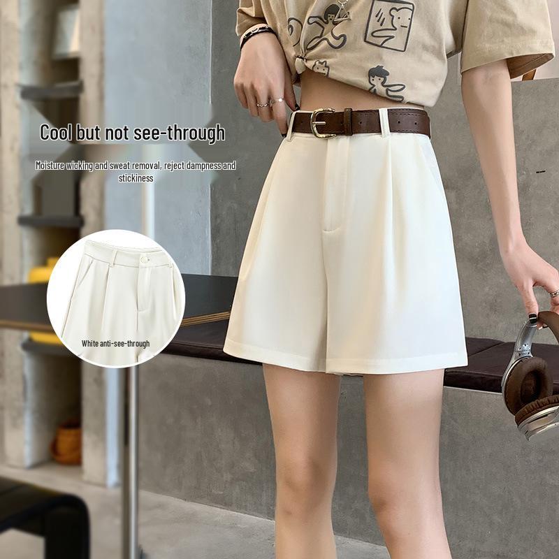 Women's Khaki High-Waisted A-Line Summer Shorts - Slimming, Petite, Ice Silk Casual Wear