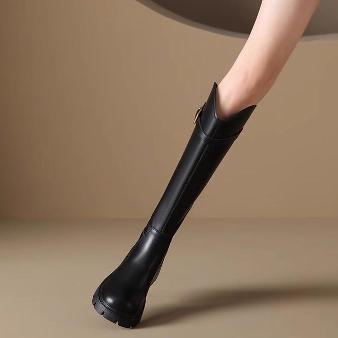 Knight boots V-mouth long boots thick sole thick heel high tube fat MM widened leg circumference