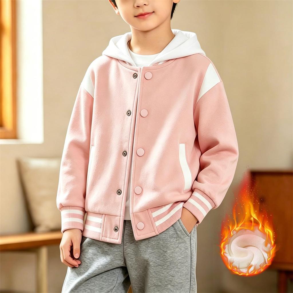 Boys and Girls -Lined Baseball Jacket Button Front Casual Outerwear