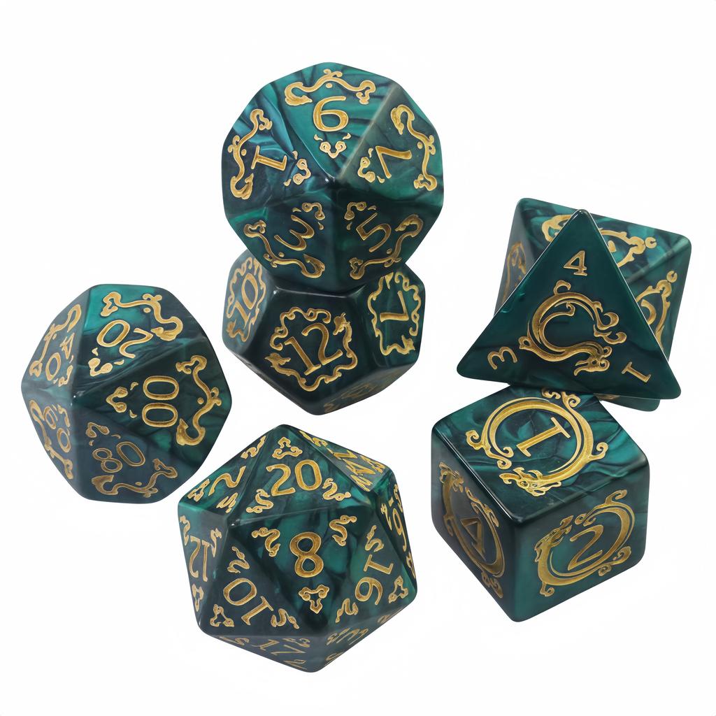 7pcs Polyhedral Dice Set Marble Effect with Dargon Pattern for DND RPG Entertainment Tabletop Games