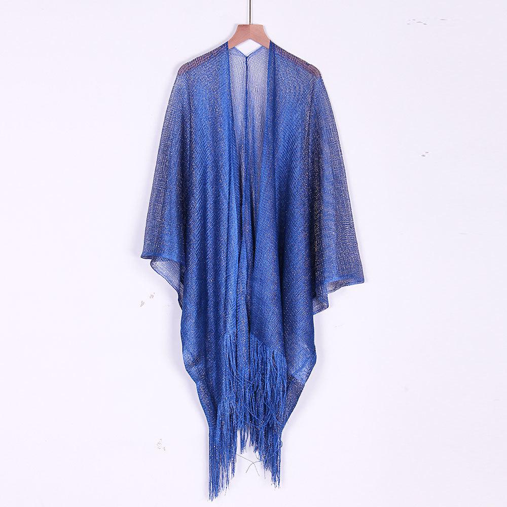 European & American Tassel Shawl: Sun Protection Bikini Beach Cover-up, Solid Color Hollow-out Design