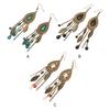 1 Pair Women Girls Oval Leaves Alloy Hook Ear Studs Tassels Beads Long Earrings