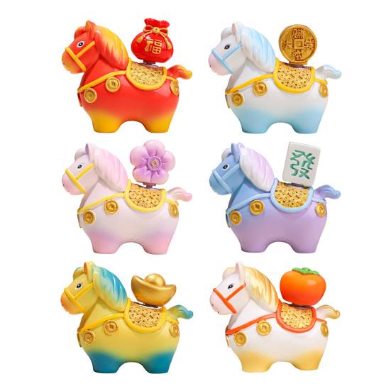 Statua Konia w Chińskim Stylu Obracana Złoty Sztabka Worek Szczęścia Kwiat Miedziana Moneta Kreskówkowy Kucyk Figurka Dekoracja Ozdoba Feng Shui na Biurko