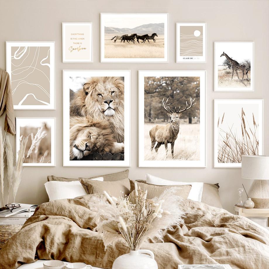 Autumn Landscape Reed Lion Elephant Deer Wall Art Canvas Painting Nordic Posters And Prints Wall Pictures For Living Room Decor