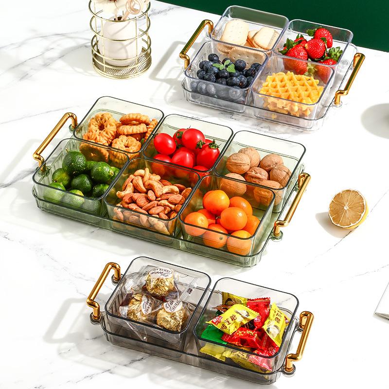 Simple Luxury Fruit Plate Snacks Split Platter Household Living Room Multifunctional Plastic Tray Dried Fruit Packaging Box