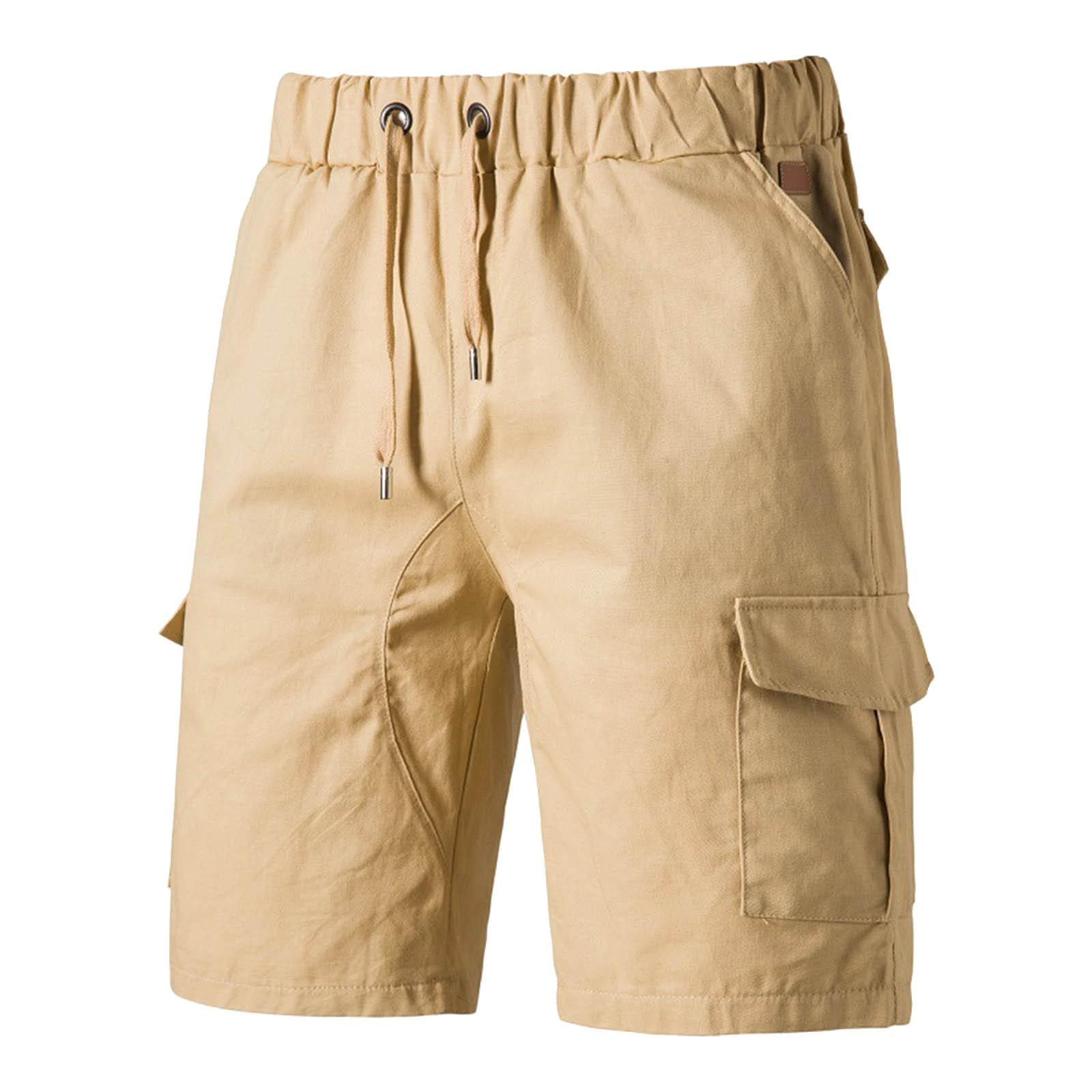 Men s Casual Cargo Shorts with Elastic Waistband and Multi-Pockets, Comfortable and Durable for Outdoor Activities L хаки