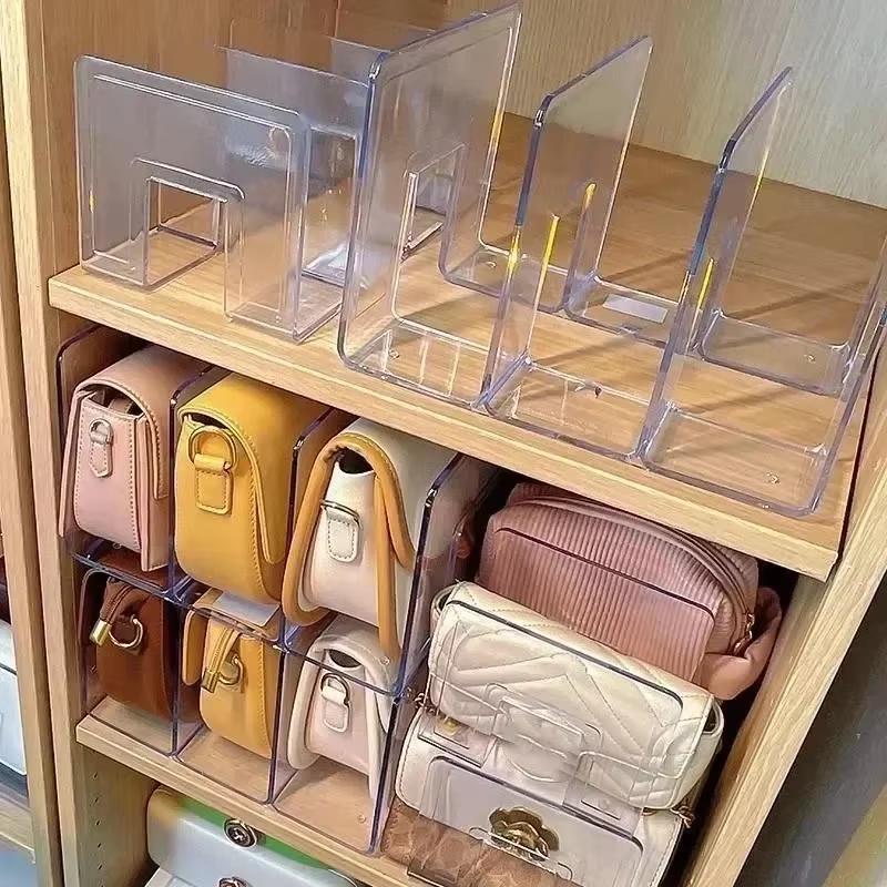 Clear Plastic Purse Handbag Organizer 4 Sections Bag Closet Shelf Divider Purse Display Stand Handbag Storage Organizer Holder