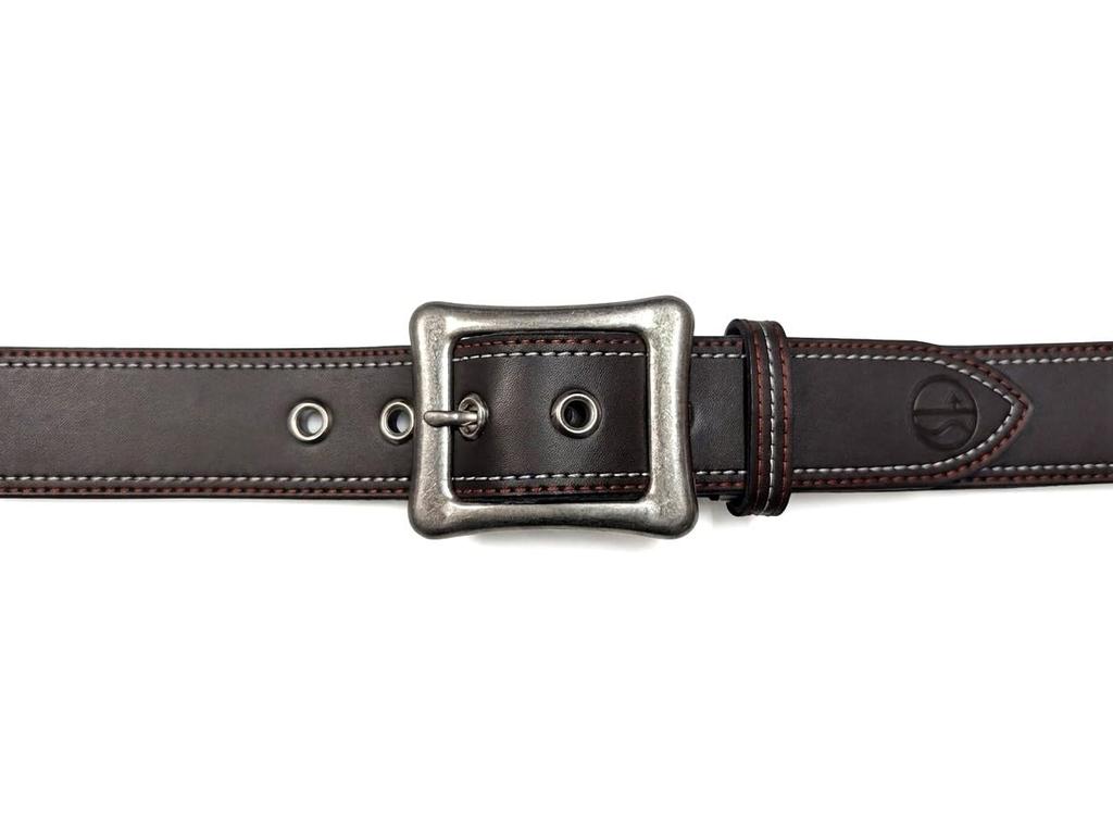 [SeaLand] Long Color Stitch Casual Belt (fits waist up to 130cm: 40mm width) [Brown] Made in Japan