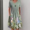 Spring and Summer Floral Print Crew Neck Pullover Medium and Long Dress Women's Clothing