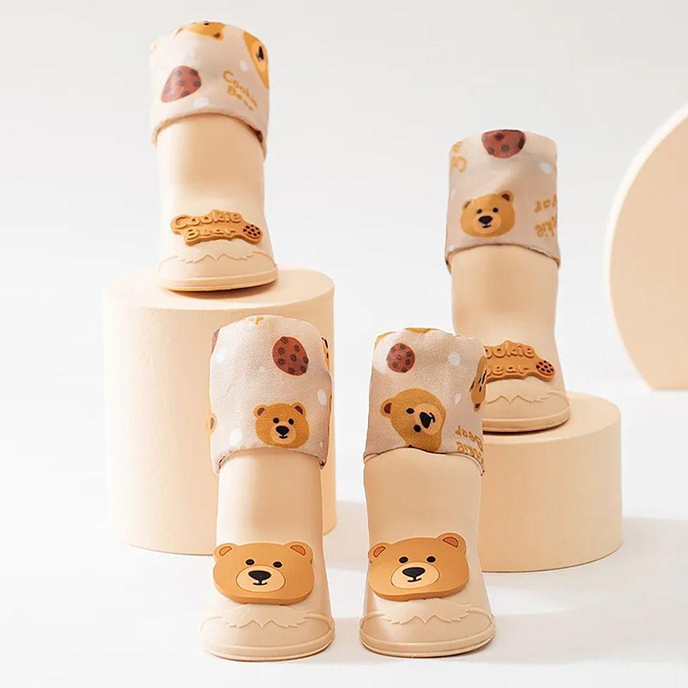 

4Pcs/Set Cartoon Dog Shoes Anti Slip Foot Cover Portable Pet Paw Protector Outdoor S жовтий