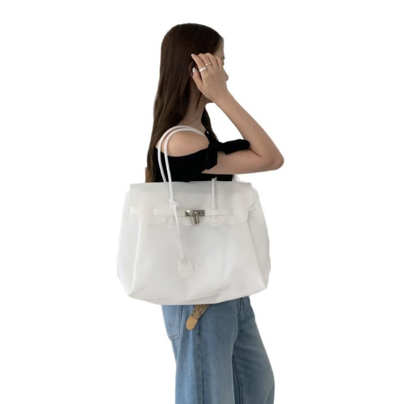 Borsa Tote in PVC Trasparente tipo Gelatina con Chiusura Borsa a Spalla Grande Capacità per Uso Quotidiano