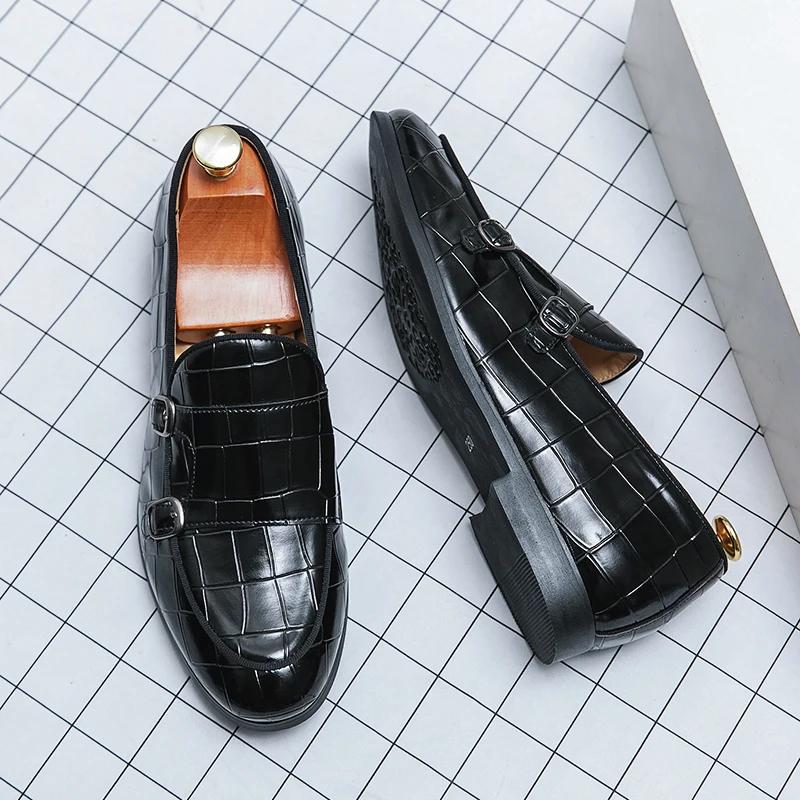 Men Loafers Double Buckle Black Blue Yellow Monk Shoes Pu Shoes for Men with  Size 38-48 Mens Dress Shoes