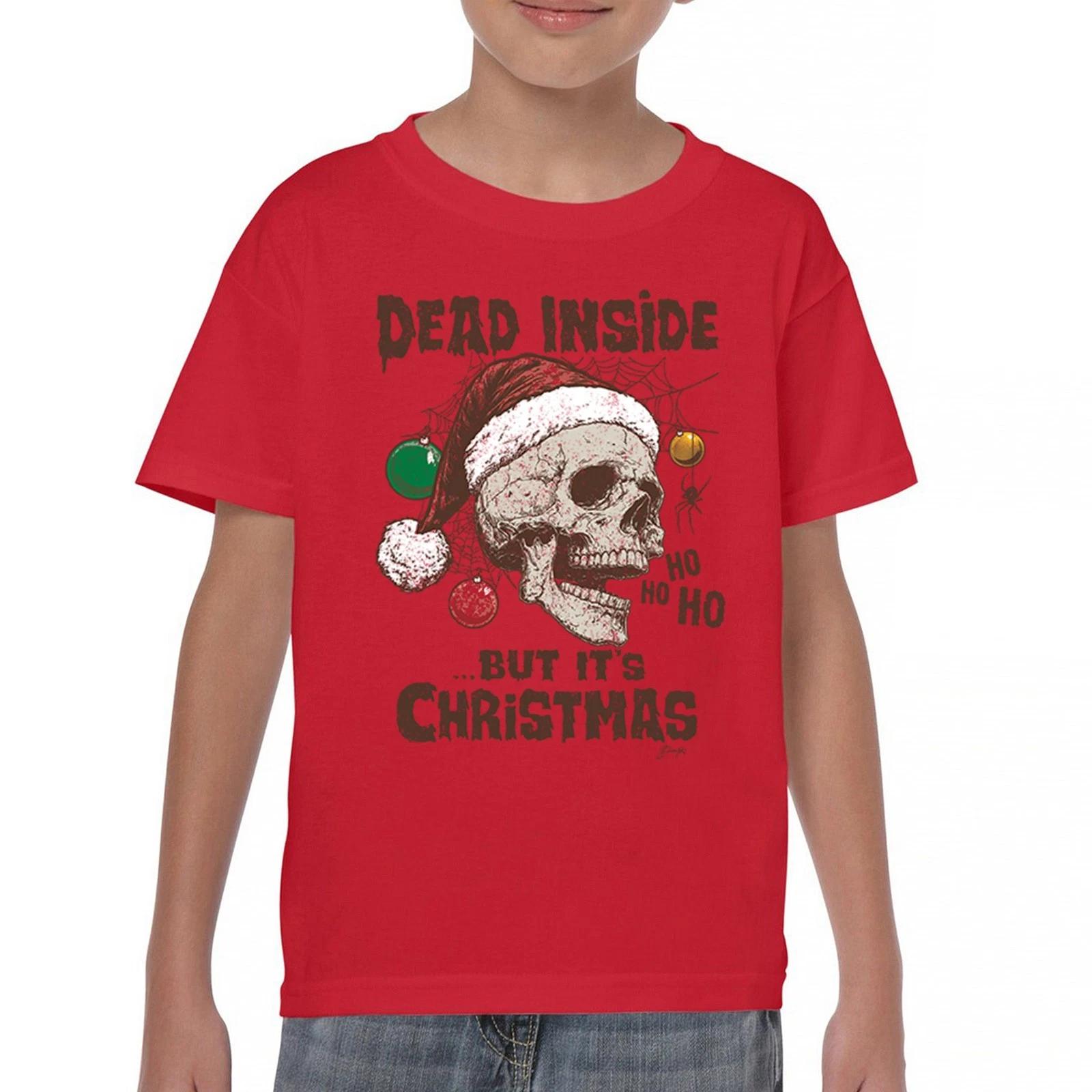 Dead Inside but it s Christmas Youth kids boys T-Shirt Fun Xmas Skull Sarcastic Kids 130
