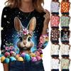 Women's Daily Casual Long Sleeved Easter Printed Round Neck Top
