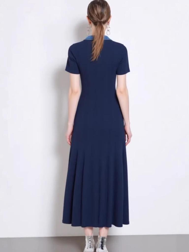 In Stock: S Brand 026 Summer French Women's Short Sleeve Elegant Knit Long Dress