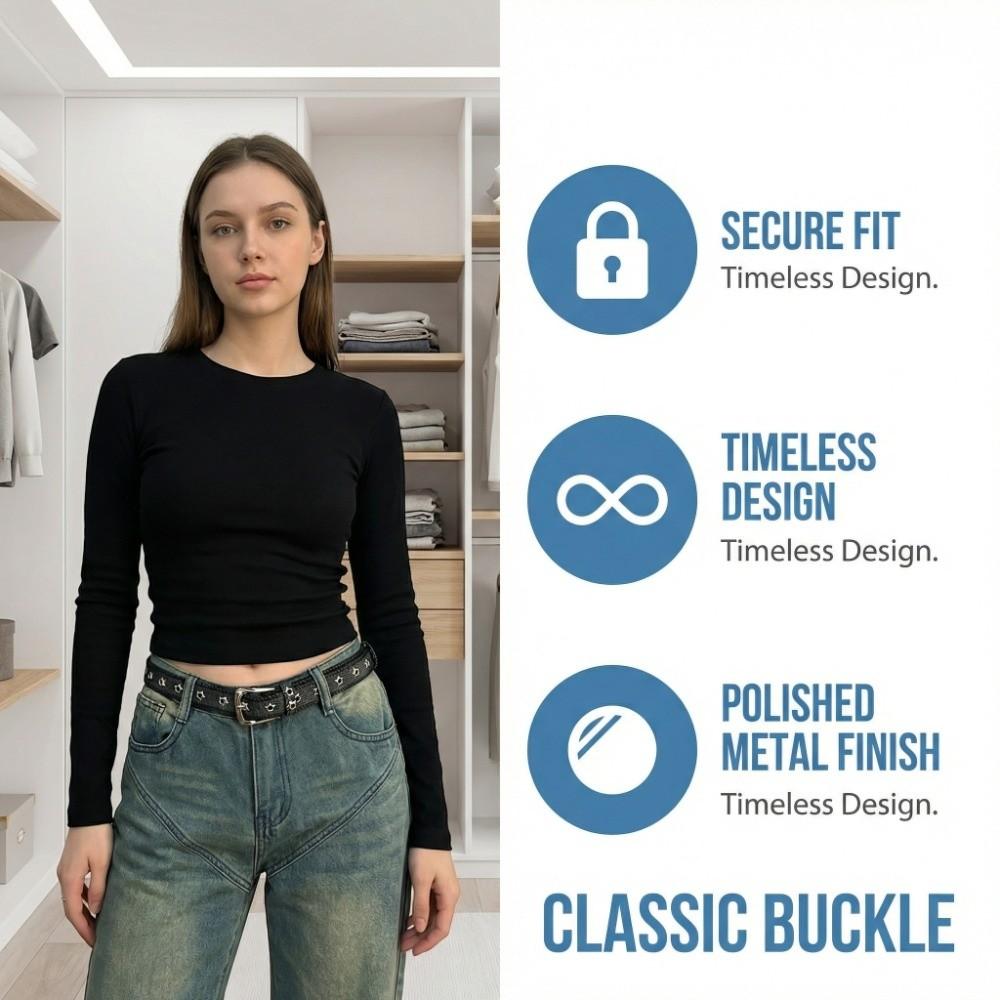 Star Hollowed Pin Buckle Retro Jeans Belt Korean Style Denim Belt Fashion Metal Buckle Belts Women