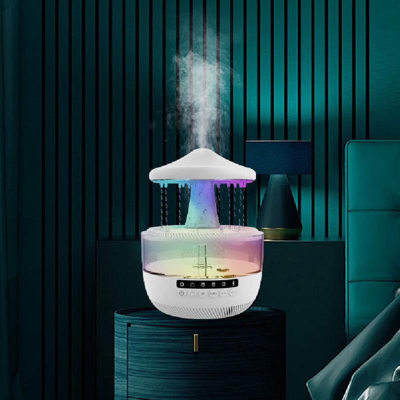 Cloud Rain Droplets Ultrasonic Humidifier With Bluetooth Speaker For Bedroom Relaxation