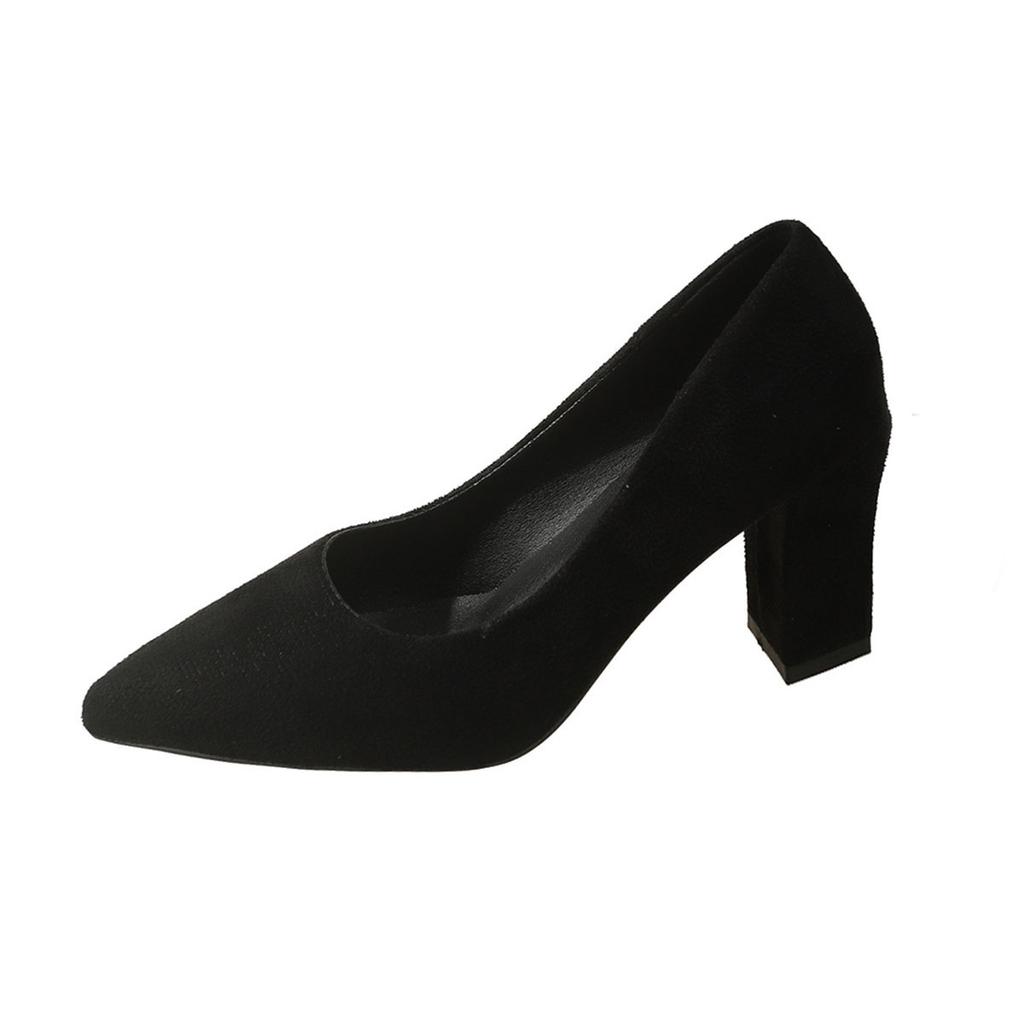 Fashion Elegant Heel Women's Shoes Black Suede Fashion Pumps Casual Shallow Mouth Spring Autumn Pointed Head High Heels Single Shoes