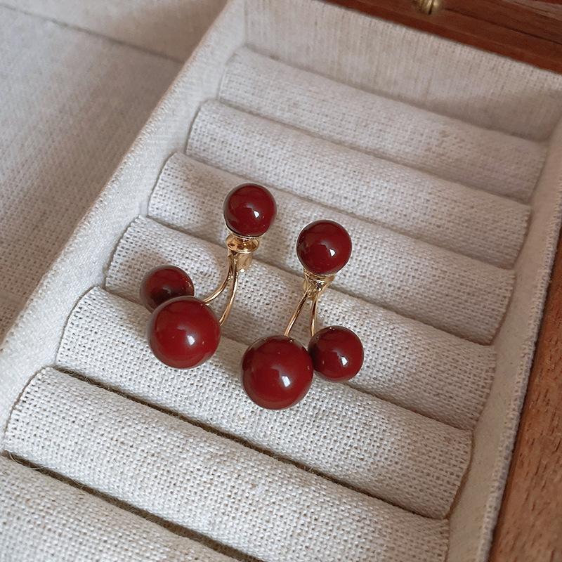 Ankola Red Spray Paint Love Ear Buckle Earrings Hong Kong Style Sweet Versatile Commuter Earrings Light Luxury High-end Earrings Women