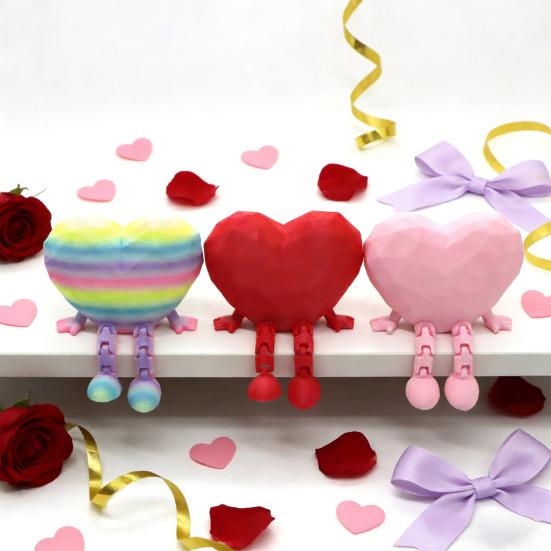 Sitting Heart Ornament Cute Heart Figurine with Movable Legs Home Office Desk Shelf Love Heart Statue Gift for Lovers Friends