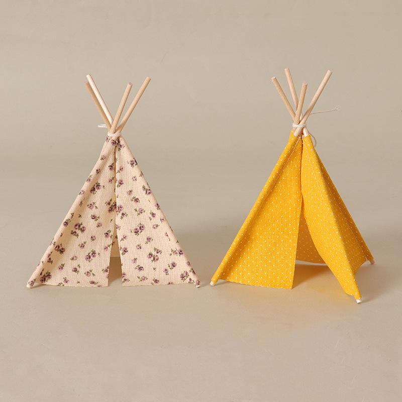 1:12 Scale Dollhouse Mini Camping Tent With Floral Wave Point Pattern Handmade Simulation Tent Model Scene Decoration