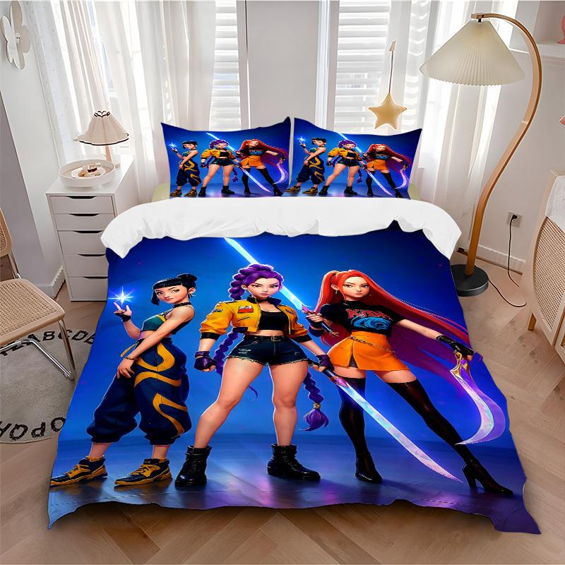 

3pc KPop Demon Hunters Bedding Set Guest Room Bedroom Decor Christmas Halloween Decor Birthday and Holiday Gifts- All Seasons 3pcs Quilt 098 135x200cm