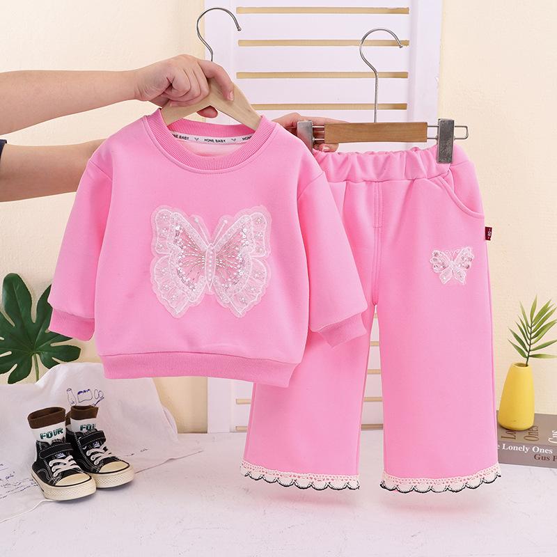 Girls Fall Casual Hoodie Two Piece Set Fashionable Kids Autumn Outfit 80