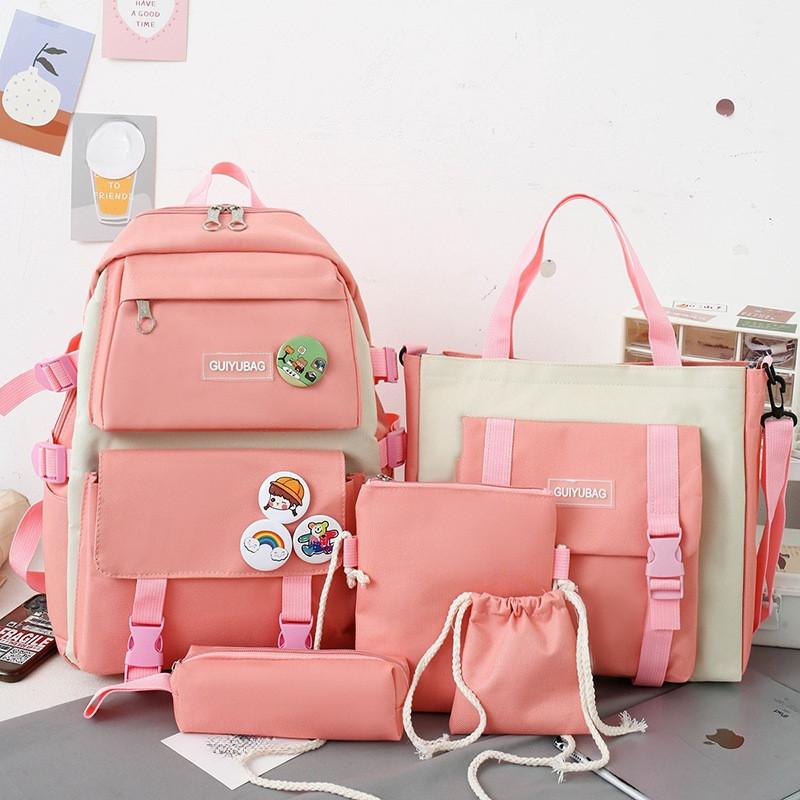 Student Backpack New High School Backpack Large Capacity Korean Version Five-Piece Student Bag
