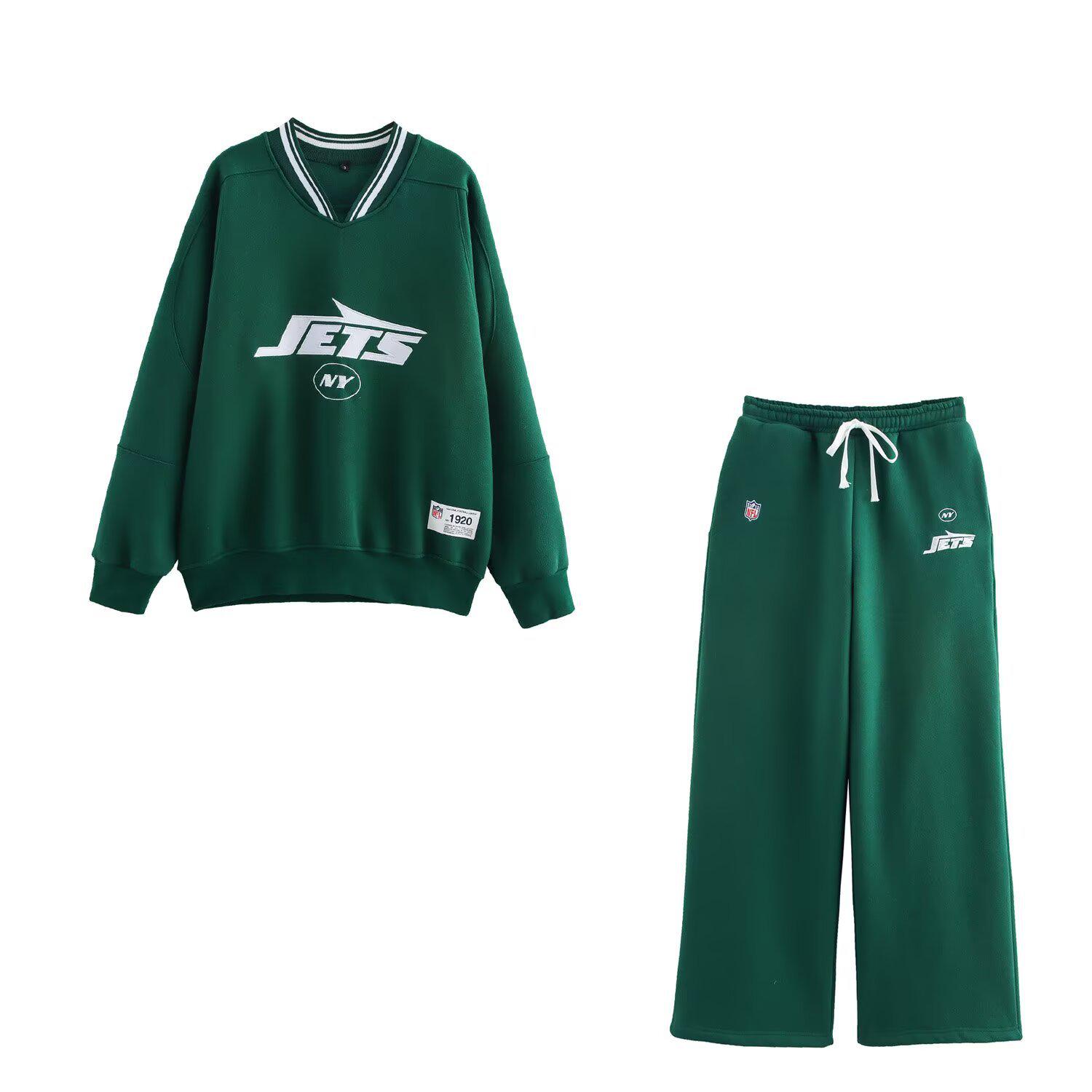 

2025 Women’s Fashion Jet Decoration Wide-Leg Pants and Sweatshirt Set M