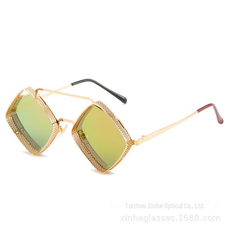 "2190 Metal Diamond Double Beam Anti-UV Sunglasses for Men and Women"