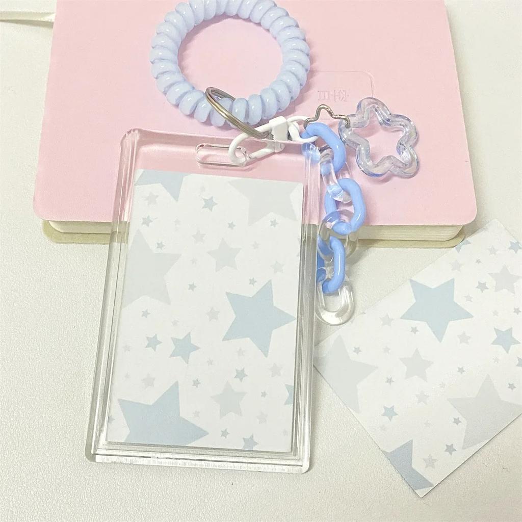 1 Set Ins Sweet Credit Card Holder case Transparent Acrylic ID Card Cover Case with Pendant Kawaii Kpop Photo Card Protector