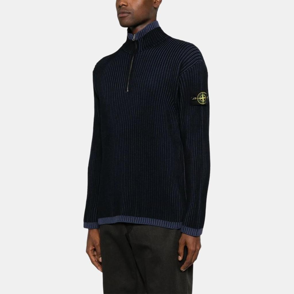 Stone Island Solid Color High Neck Half Zip Long Sleeve Sweater Men sweater Blue 8115516C1-V0020