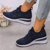 Fashion Women's Shiny Rhinestone Wedge Sneakers Breathable Knit Non Slip Walking Shoes Woman Plus Size Fashion Thick Sole White Sneakers