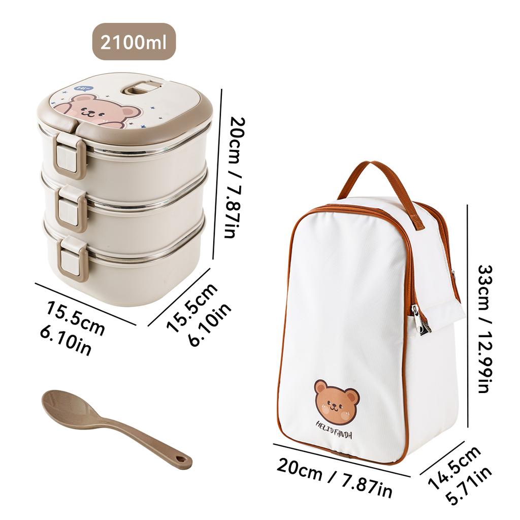 WORTHBUY Multi-Layer 304 Stainless Steel Bento Lunch Box For Kids Student School Portable Leak-proof Food Contianer With Spoon