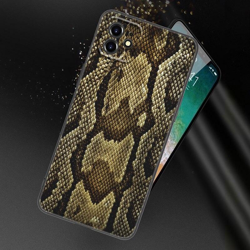 Fashion Snake Skin Phone Case For Apple iPhone 13 12 Mini 11 Pro XS Max XR X 8 7 6S 6 Plus SE 2022 2020 5S 5 Soft Black Cover