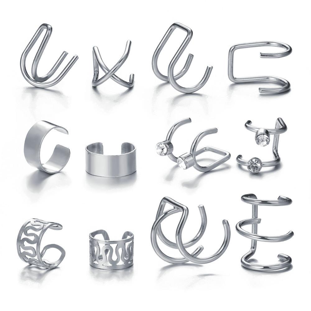 Gold Silver Color Leaves Clip Earring for Women Men Creative Simple C Ear Cuff Non-Piercing Ear Ear Clip Set Trendy Jewelry Gift