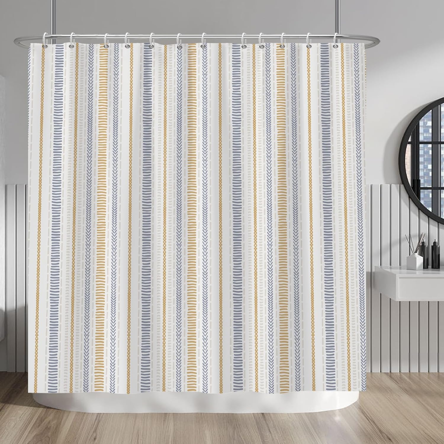 

Modern Stripe Shower Curtain Geometric Tribal Design Neutral Colors Waterproof Bath Decor Minimalist Style Contemporarybathroom W60H190(CM)-1 Pcs