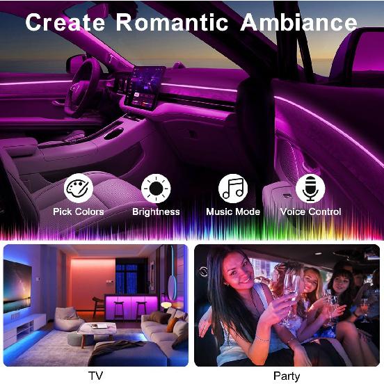 Interior Car Lights With Wireless APP And Remote Control, 5 In 1 RGB Ambient Lighting Kit With 236 Inches Fiber Optic, 16 Million Colors Car Neon