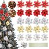 12PCS 14cm Christmas Flowers Artificial Christmas Tree Ornaments Gold Poinsettia Flower Head Home Christmas Tree Decorations