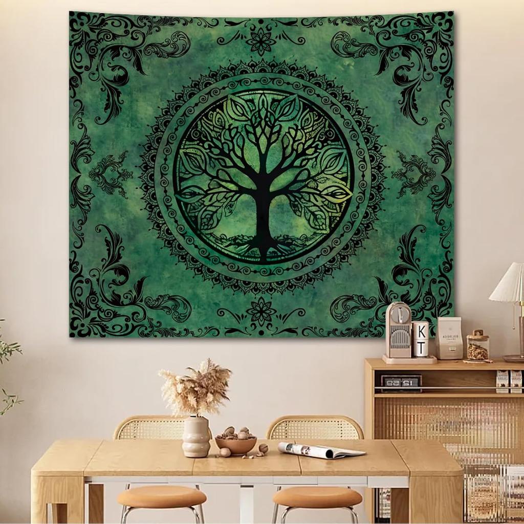 Green NatureInspired Tree of Life Tapestry  Bohemian Hippie Y2K Mandala Wall Hanging for Bedroom Living Room  Dorm Flat Prin