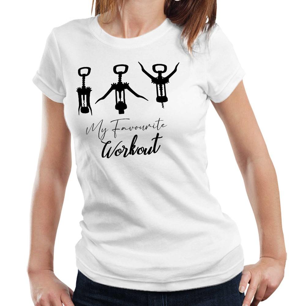 

My Favourite Workout Tshirt Semi Fitted Ladies Funny Wine Drinking Corkscrew 4XL
