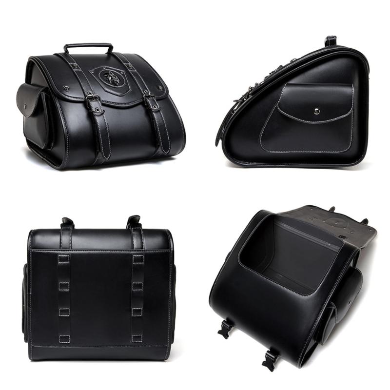 Retro Punk Motorcycle Seat Bag Strong PU Leather Waterproof Tool Storage Easy Mount Side Bag for Bike Riding