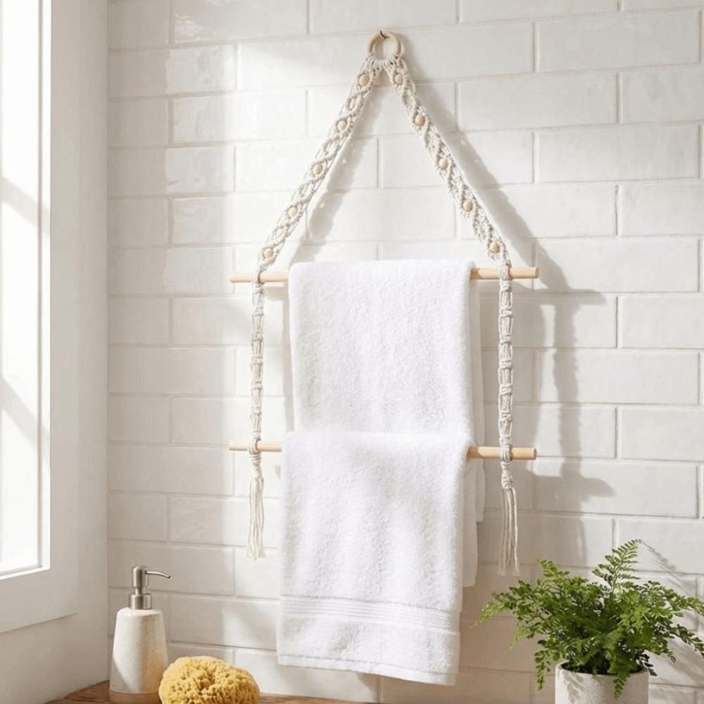 Double-layer Wooden Towel Holder Hand-woven Toilet Paper Holder Tissue Paper Racks  Bathroom