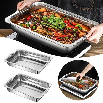 Stainless Steel Rectangular Deep Tray Rust-Proof Multi-Purpose Food Storage Tray For Kitchen Dish Buffets Barbecue Baking Use