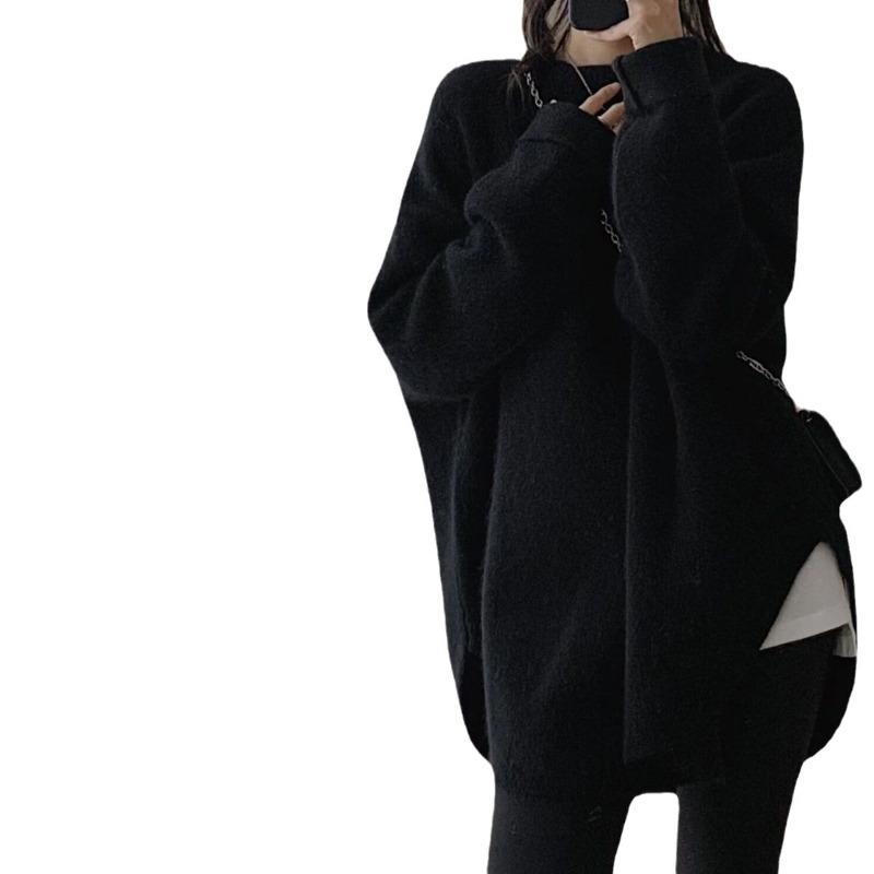 Medium and Long Sweater Women's Autumn and Winter Gentle Lazy Wind Solid Color Knitted Bottoming Shirt with Top