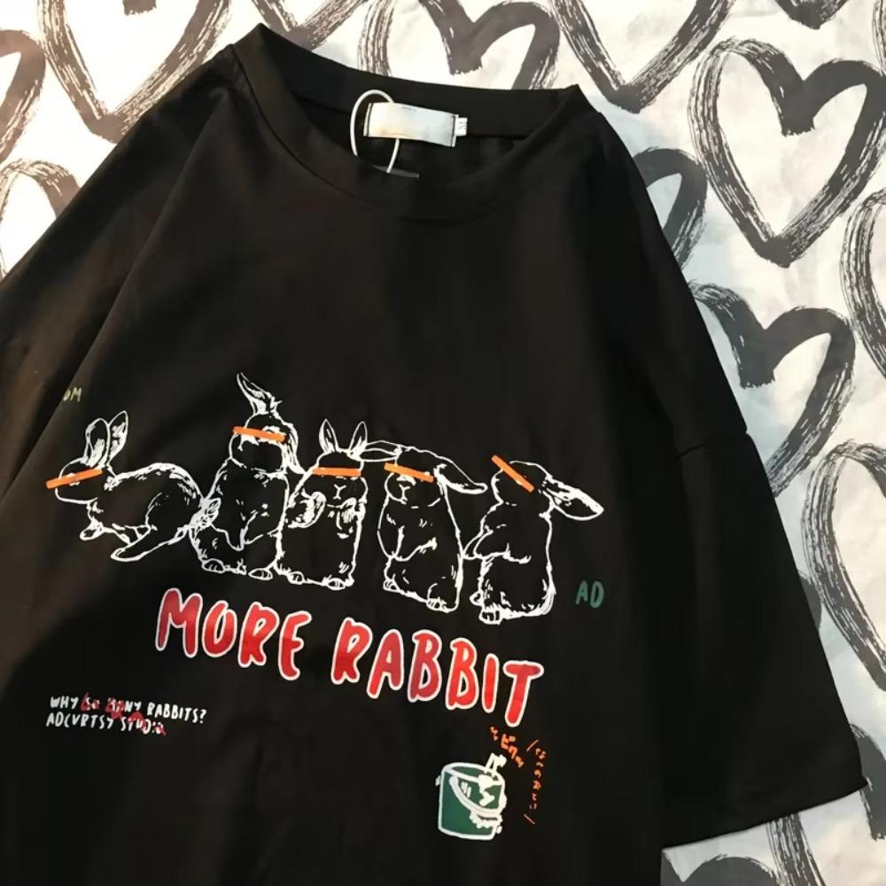 

Футболка Line Up To Eat Carrots Summer American Retro с принтом кролика для мужчин и женщин, с короткими рукавами, свободная хлопковая футболка для пар S