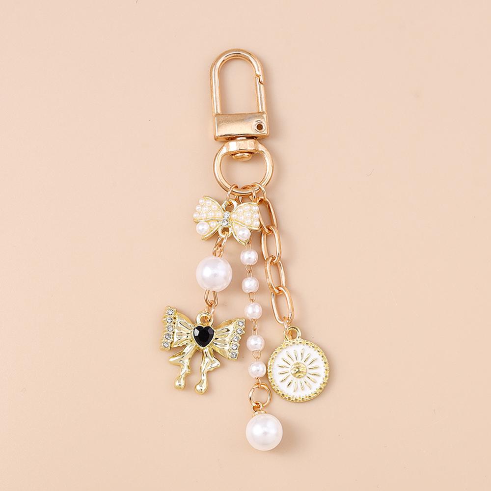 Cute Crystal Love Heart Keychain Women Girls Pearl Key Ring Pendants Handbag Decor DIY Handmade Jewelry Gifts
