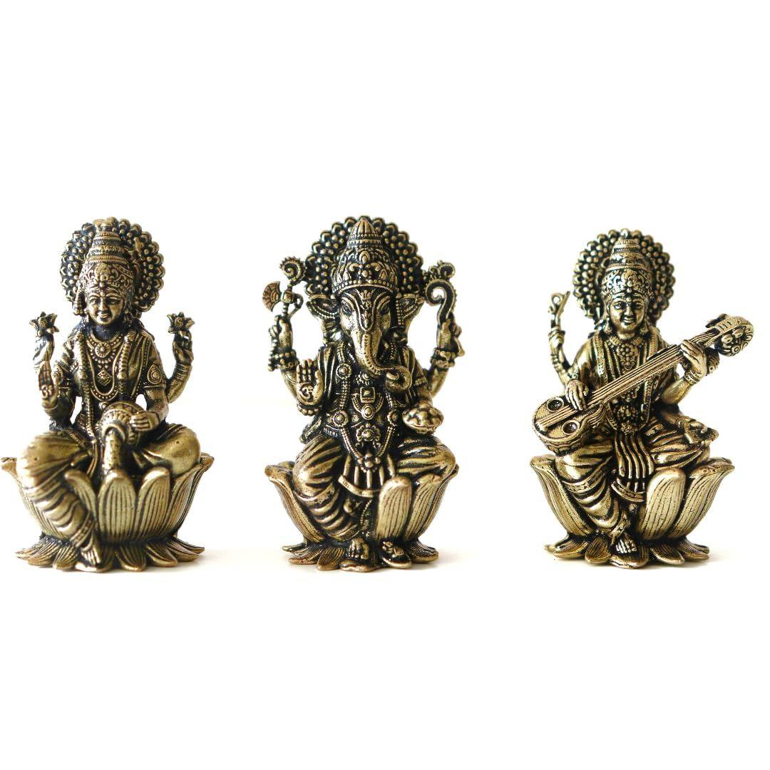 God Idol s | 2 Inch | Small Idols for Pooja Room - Home Decor | Car | House Warming Gifts | Decoration Items (Ganpati, Laxmi & Saraswati Devi)